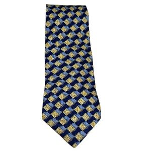 Ermenegildo Zegna Silk Geometric Print Tie Navy Blue Yellow
